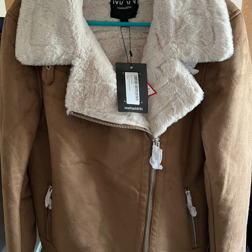 Boohoo MAN Faux Suede/Fur Aviator Jacket Sz M